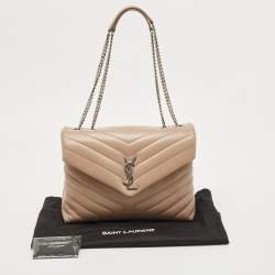 Pre Owned Saint Laurent Beige Matelassé Leather Medium LouLou Shoulder Bag