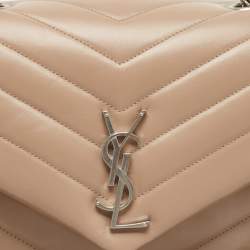 Pre Owned Saint Laurent Beige Matelassé Leather Medium LouLou Shoulder Bag