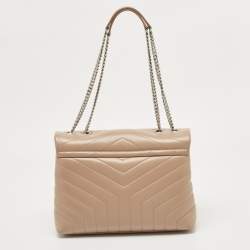 Pre Owned Saint Laurent Beige Matelassé Leather Medium LouLou Shoulder Bag