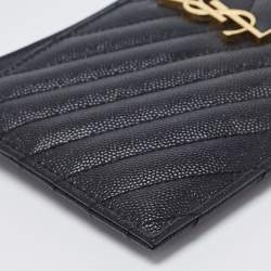 Pre Owned Saint Laurent Black Matelassé Leather Monogram Zip Clutch 