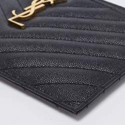 Pre Owned Saint Laurent Black Matelassé Leather Monogram Zip Clutch 