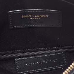 Pre Owned Saint Laurent Black Matelassé Leather Monogram Zip Clutch 