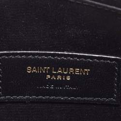 Pre Owned Saint Laurent Black Matelassé Leather Monogram Zip Clutch 