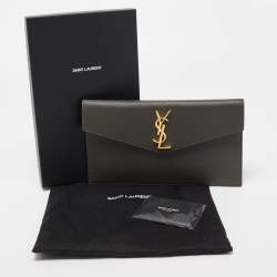 Saint Laurent Grey Leather Uptown Clutch 