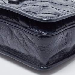 Pre Owned Saint Laurent Navy Blue Crinkled Leather Mini Niki Chain Shoulder Bag