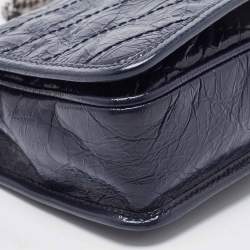 Pre Owned Saint Laurent Navy Blue Crinkled Leather Mini Niki Chain Shoulder Bag