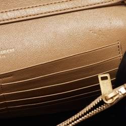 Pre Owned Saint Laurent Tan Quilted Leather Becky Wallet On Chain