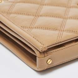 Pre Owned Saint Laurent Tan Quilted Leather Becky Wallet On Chain