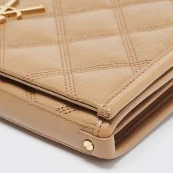 Pre Owned Saint Laurent Tan Quilted Leather Becky Wallet On Chain