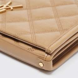 Pre Owned Saint Laurent Tan Quilted Leather Becky Wallet On Chain
