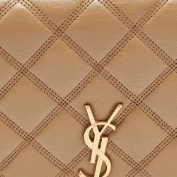 Pre Owned Saint Laurent Tan Quilted Leather Becky Wallet On Chain