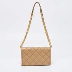 Pre Owned Saint Laurent Tan Quilted Leather Becky Wallet On Chain