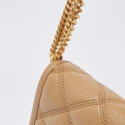 Pre Owned Saint Laurent Tan Quilted Leather Becky Wallet On Chain