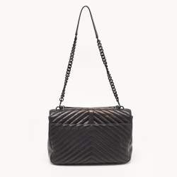 Pre Owned Saint Laurent Black Matelassé Leather Large College Top Handle Bag