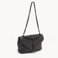 Pre Owned Saint Laurent Black Matelassé Leather Large College Top Handle Bag