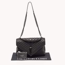Pre Owned Saint Laurent Black Matelassé Leather Large College Top Handle Bag
