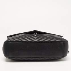 Pre Owned Saint Laurent Black Matelassé Leather Large College Top Handle Bag