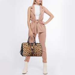 Saint Laurent Black Leather and Leopard Calfhair Medium Cabas Chyc Tote