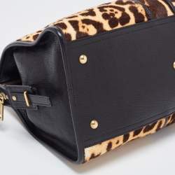 Saint Laurent Black Leather and Leopard Calfhair Medium Cabas Chyc Tote