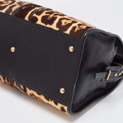 Saint Laurent Black Leather and Leopard Calfhair Medium Cabas Chyc Tote