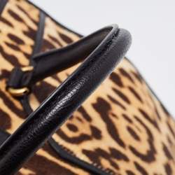 Saint Laurent Black Leather and Leopard Calfhair Medium Cabas Chyc Tote
