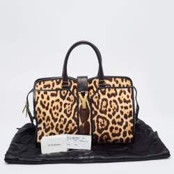 Saint Laurent Black Leather and Leopard Calfhair Medium Cabas Chyc Tote
