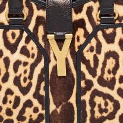 Saint Laurent Black Leather and Leopard Calfhair Medium Cabas Chyc Tote