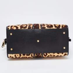 Saint Laurent Black Leather and Leopard Calfhair Medium Cabas Chyc Tote