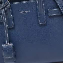 Pre Owned Saint Laurent Blue Leather Nano Classic Sac De Jour Tote