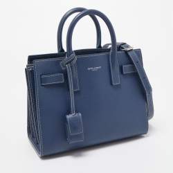 Pre Owned Saint Laurent Blue Leather Nano Classic Sac De Jour Tote