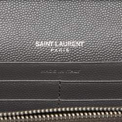 Pre Owned Saint Laurent Grey Matelassé Leather Monogram Envelope Wallet On Chain
