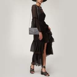 Pre Owned Saint Laurent Grey Matelassé Leather Monogram Envelope Wallet On Chain