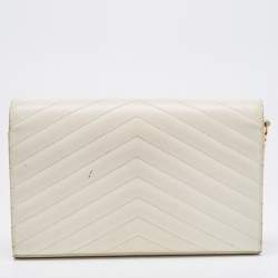 Saint Laurent White Matelasse Leather Monogram Envelope Wallet on Chain