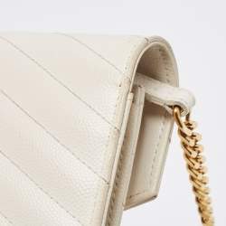 Saint Laurent White Matelasse Leather Monogram Envelope Wallet on Chain