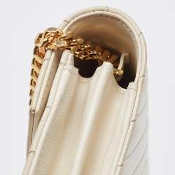 Saint Laurent White Matelasse Leather Monogram Envelope Wallet on Chain