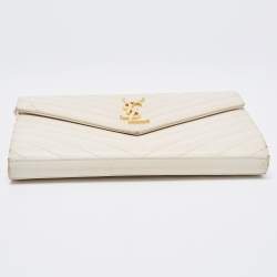 Saint Laurent White Matelasse Leather Monogram Envelope Wallet on Chain