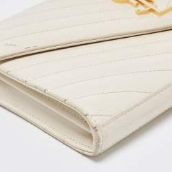 Saint Laurent White Matelasse Leather Monogram Envelope Wallet on Chain