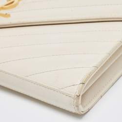 Saint Laurent White Matelasse Leather Monogram Envelope Wallet on Chain