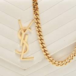 Saint Laurent White Matelasse Leather Monogram Envelope Wallet on Chain