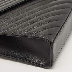 Pre Owned Saint Laurent Black Matelassé Leather Large Monogram Envelope Shoulder Bag