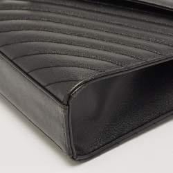 Pre Owned Saint Laurent Black Matelassé Leather Large Monogram Envelope Shoulder Bag