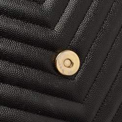 Pre Owned Saint Laurent Black Matelassé Leather Large Monogram Envelope Shoulder Bag