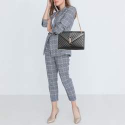 Pre Owned Saint Laurent Black Matelassé Leather Large Monogram Envelope Shoulder Bag