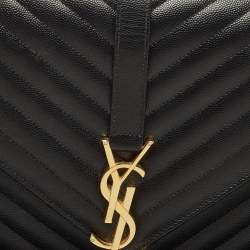 Pre Owned Saint Laurent Black Matelassé Leather Large Monogram Envelope Shoulder Bag