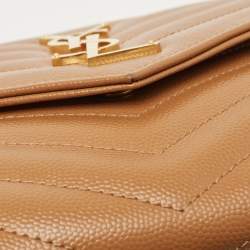 Saint Laurent Beige Chevron Leather Monogram Envelope Wristlet Clutch