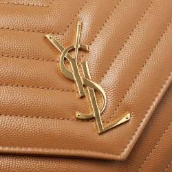Saint Laurent Beige Chevron Leather Monogram Envelope Wristlet Clutch