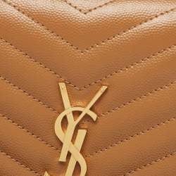 Saint Laurent Beige Chevron Leather Monogram Envelope Wristlet Clutch