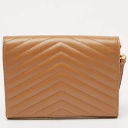 Saint Laurent Beige Chevron Leather Monogram Envelope Wristlet Clutch