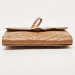 Saint Laurent Beige Chevron Leather Monogram Envelope Wristlet Clutch