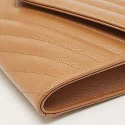 Saint Laurent Beige Chevron Leather Monogram Envelope Wristlet Clutch